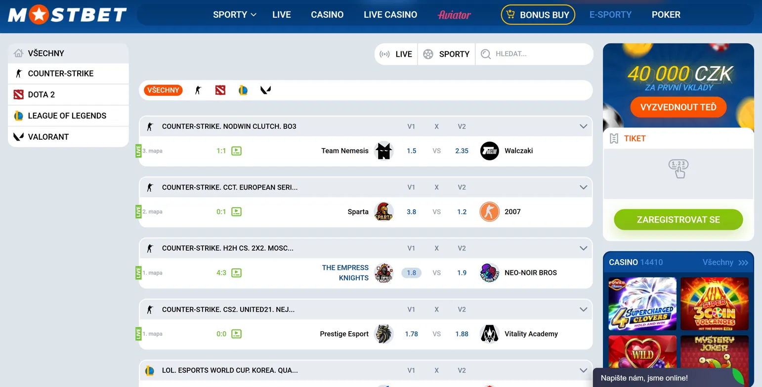 Mostbet eSports – Counter-Strike live zápasy s kurzy